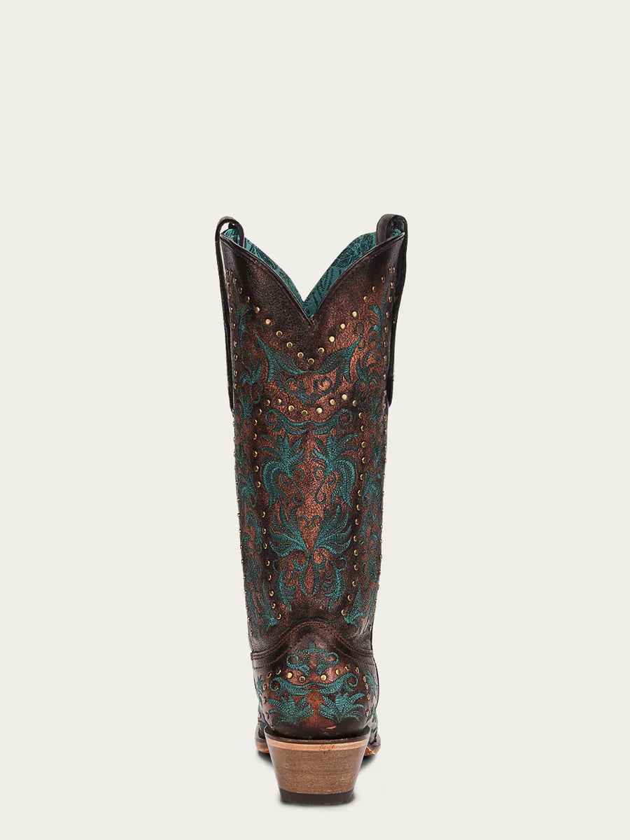 Corral Women's Copper Embroidery and Studs Snip Toe