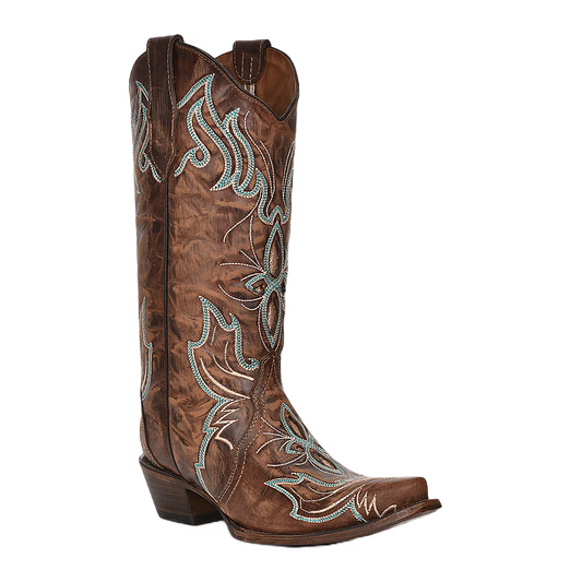 Circle G Women's Inlay Brown and Embroidery Western Boot