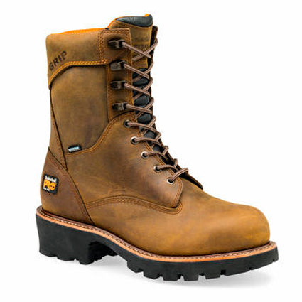 Men's Timberland Rip Saw Logger 8 in Waterproof Steel Toe Brown Work Boot