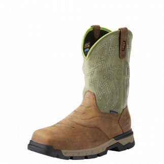 Men's Ariat Rebar Flex Western Waterproof Composite Toe Brown/Olive Green Work Boot