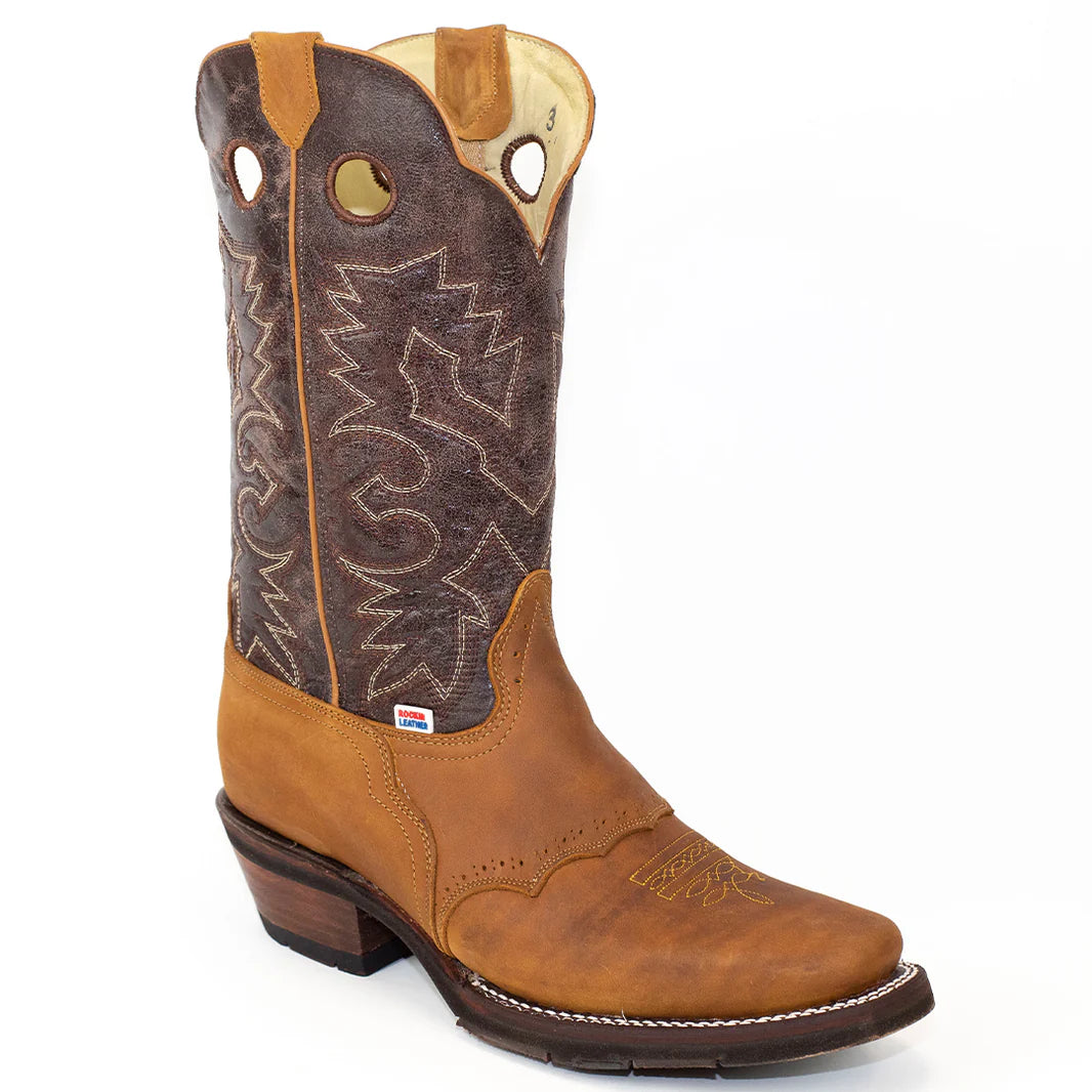 RockinLeather Men's Distressed Brown Narrow Square Toe Western Boot