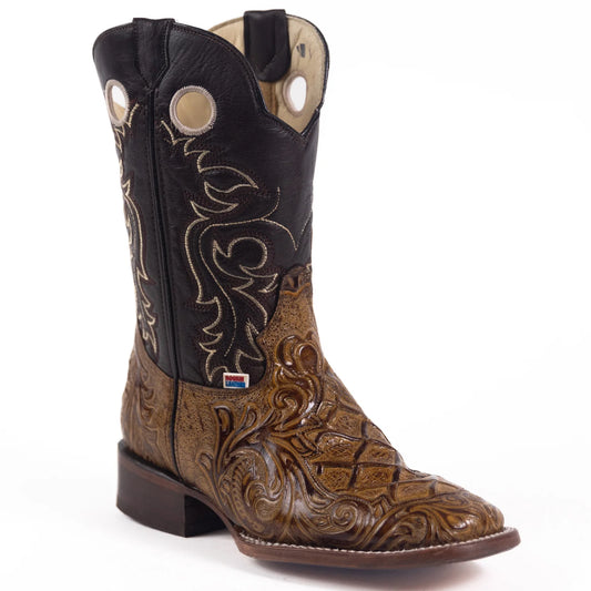 RockinLeather Men's Capuccino Stamped Cowhide Leather Boot
