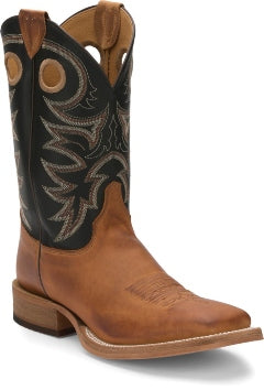 Men's Justin Caddo Wide Square Toe Tobacco and Black Western Boot