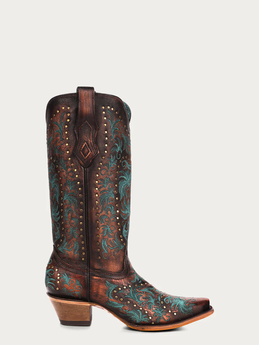 Corral Women's Copper Embroidery and Studs Snip Toe
