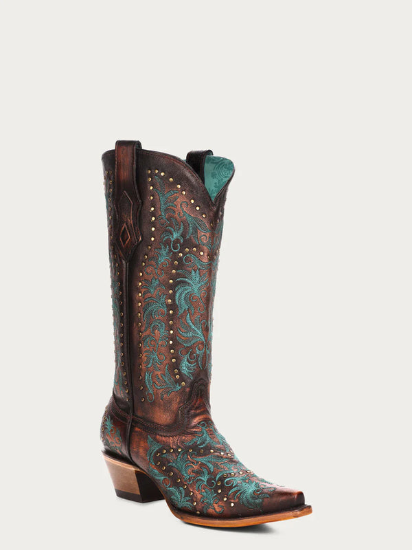Corral Women's Copper Embroidery and Studs Snip Toe