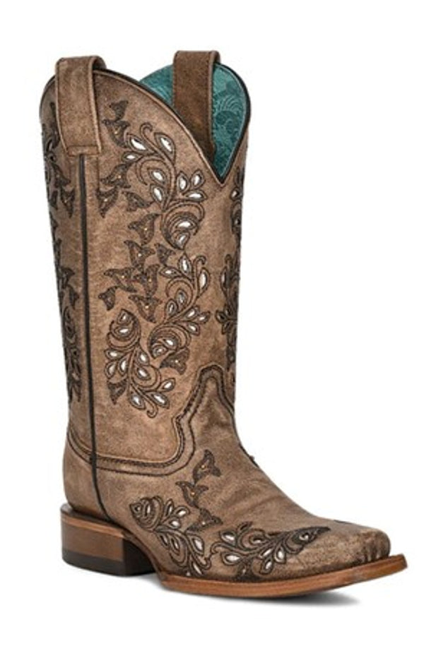 Corral Women's Brown Inlay Embroidery Western Boots