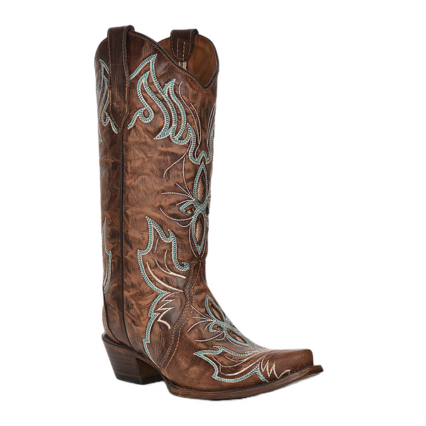 Circle G Women's Inlay Brown and Embroidery Western Boot