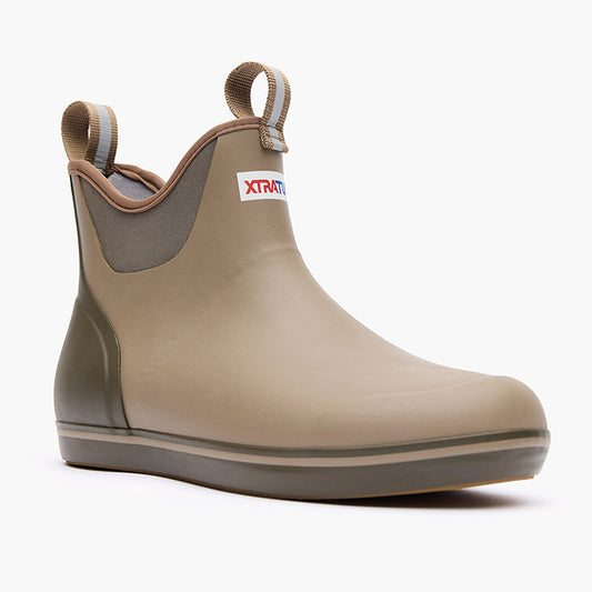 Beige rubber boot with Xtratuf logo on a white background